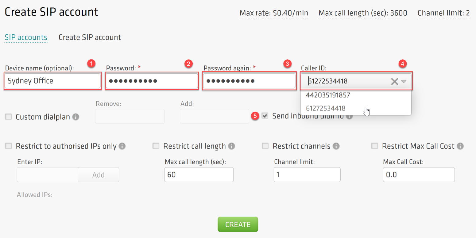 Create SIP account